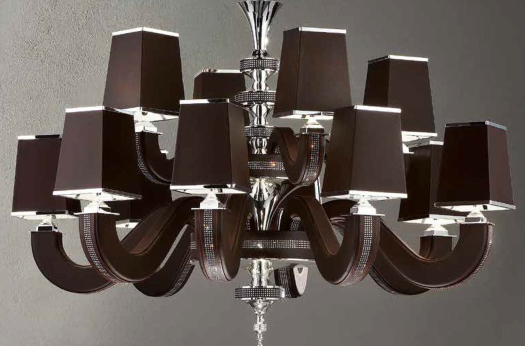 Modern 12 light Italian chandelier with black, red, white, or brown eco-leather finish
