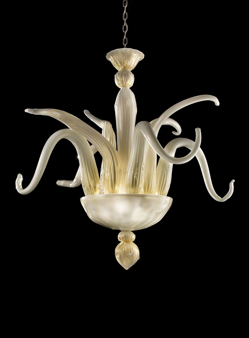 Timeless white Venetian art glass pendant light with gold or silver-infused glass