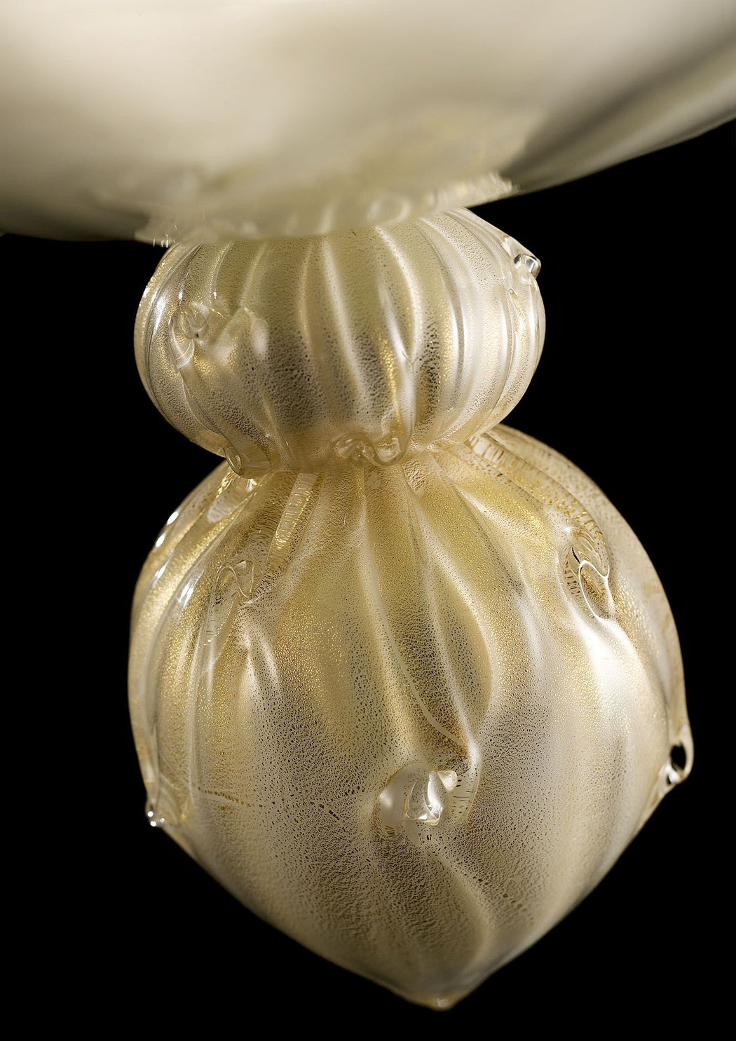 Timeless white Venetian art glass pendant light with gold or silver-infused glass
