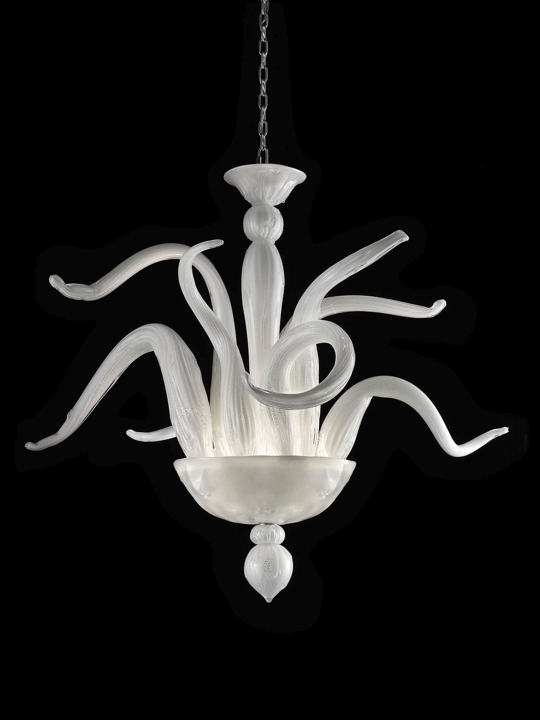 Timeless white Venetian art glass pendant light with gold or silver-infused glass