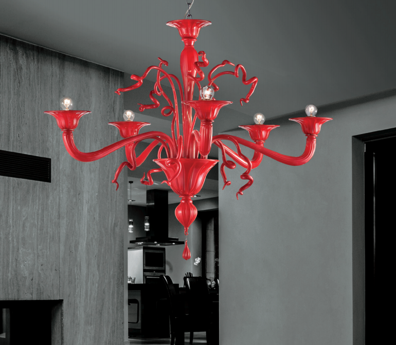 Unusual and quirky modern red or black Murano chandelier in 4 sizes
