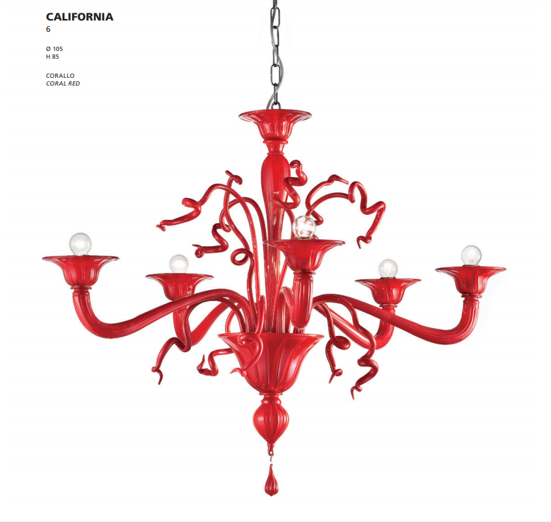 Unusual and quirky modern red or black Murano chandelier in 4 sizes