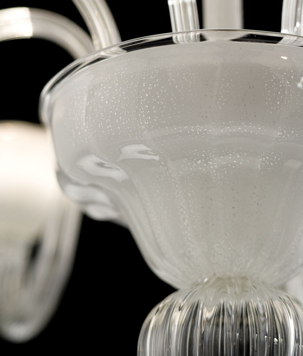 Elegant silvery white Venetian glass chandelier with tiny bubbles & 8 lights
