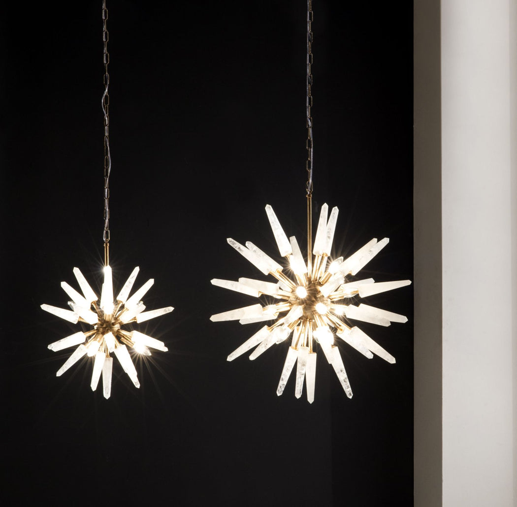 Customizable mid-century Sputnik-style chandelier with rock crystal arms