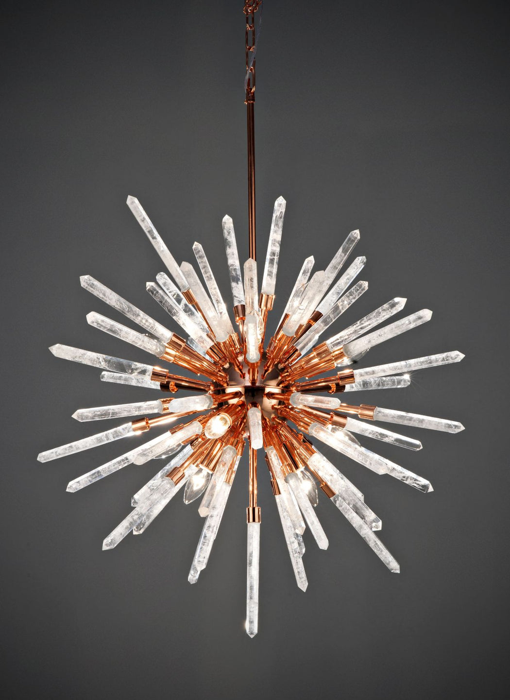Customizable mid-century Sputnik-style chandelier with rock crystal arms