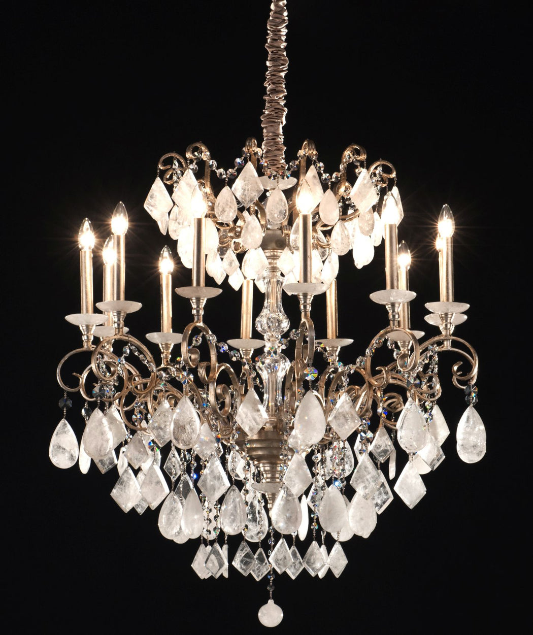 Beautiful modern bespoke chandelier with choice of five quartz colours