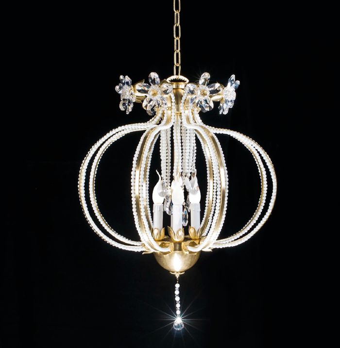 Pretty gold Italian pendant light with Murano glass beads