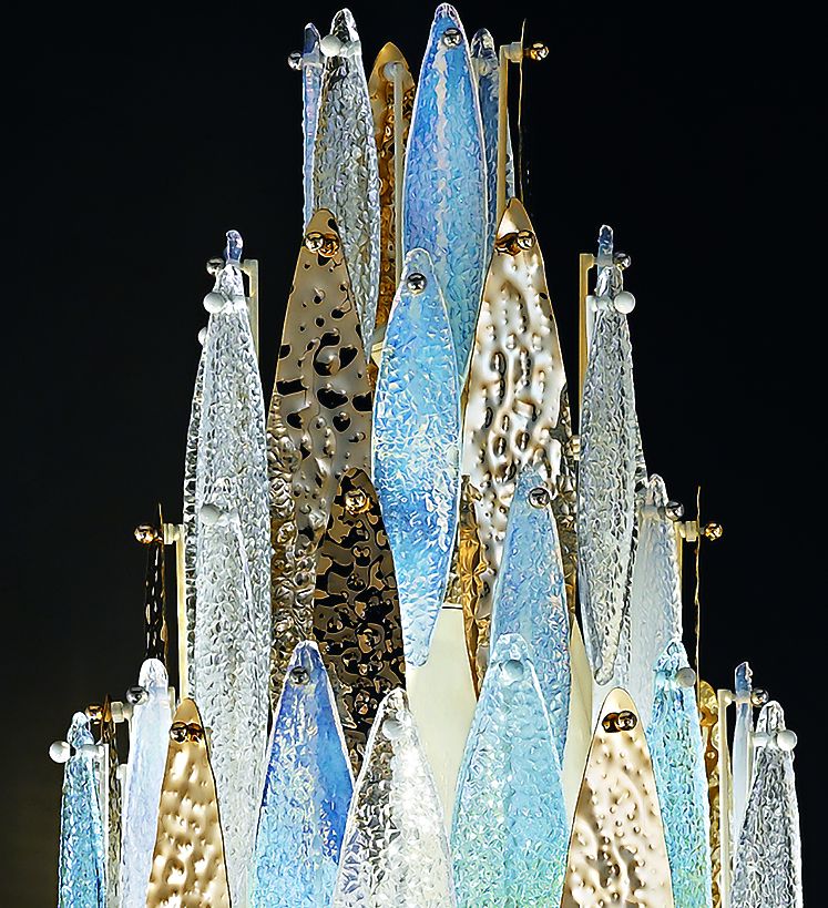 Lovely Italian floor light with Murano glass leaves in custom colours