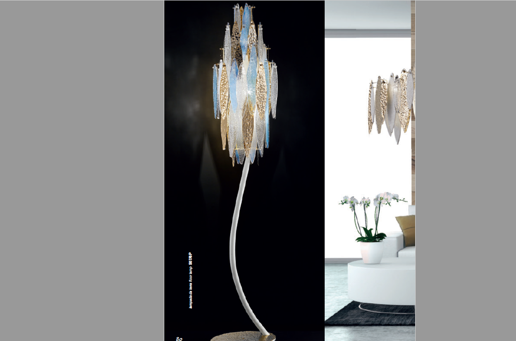 Lovely Italian floor light with Murano glass leaves in custom colours