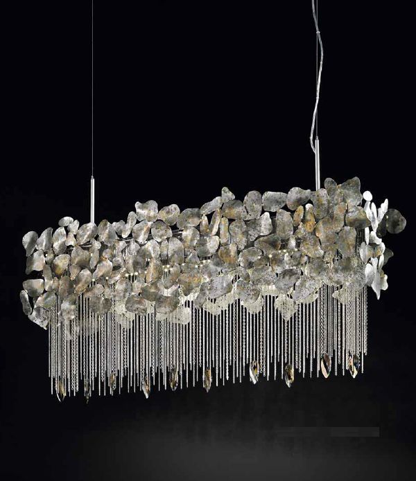 Long silver or brown metal dining table light with Swarovski Elements crystals