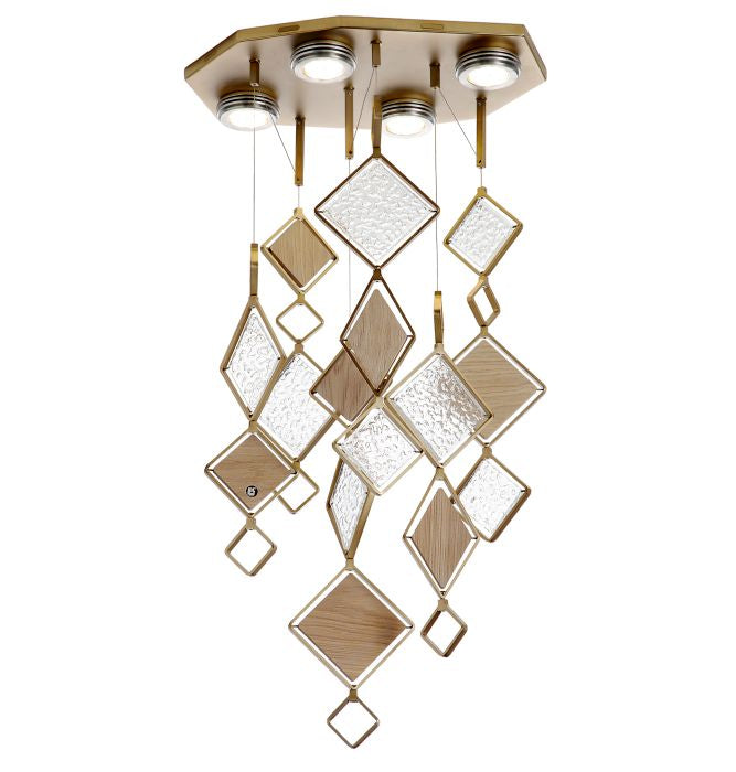 Customisable oak & Murano glass ceiling light with bronze frame