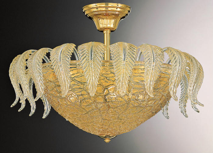 Hand-crafted Murano glass flush light with 24 carat gold