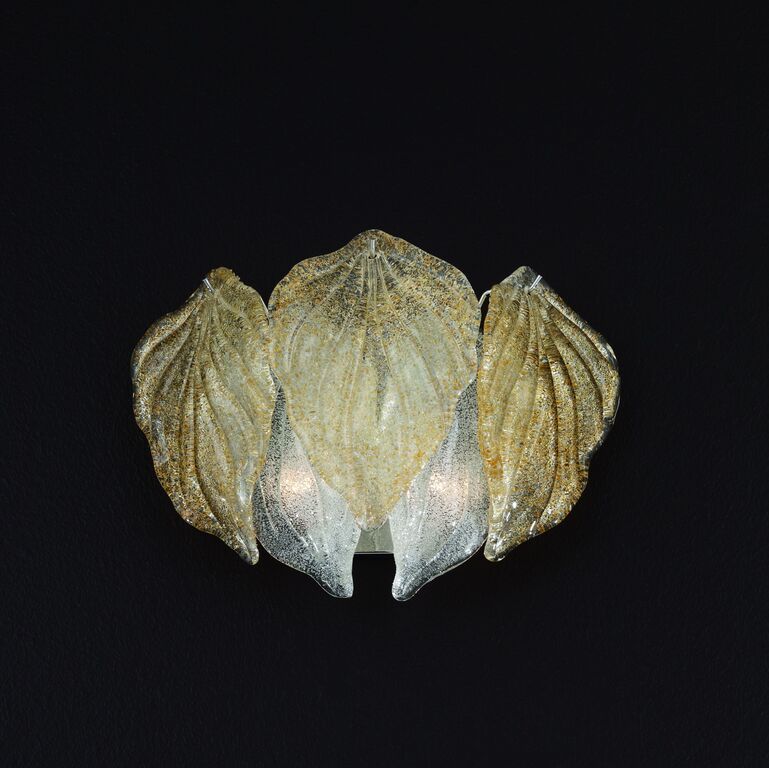 Custom amber & clear piastra glass leaf wall light