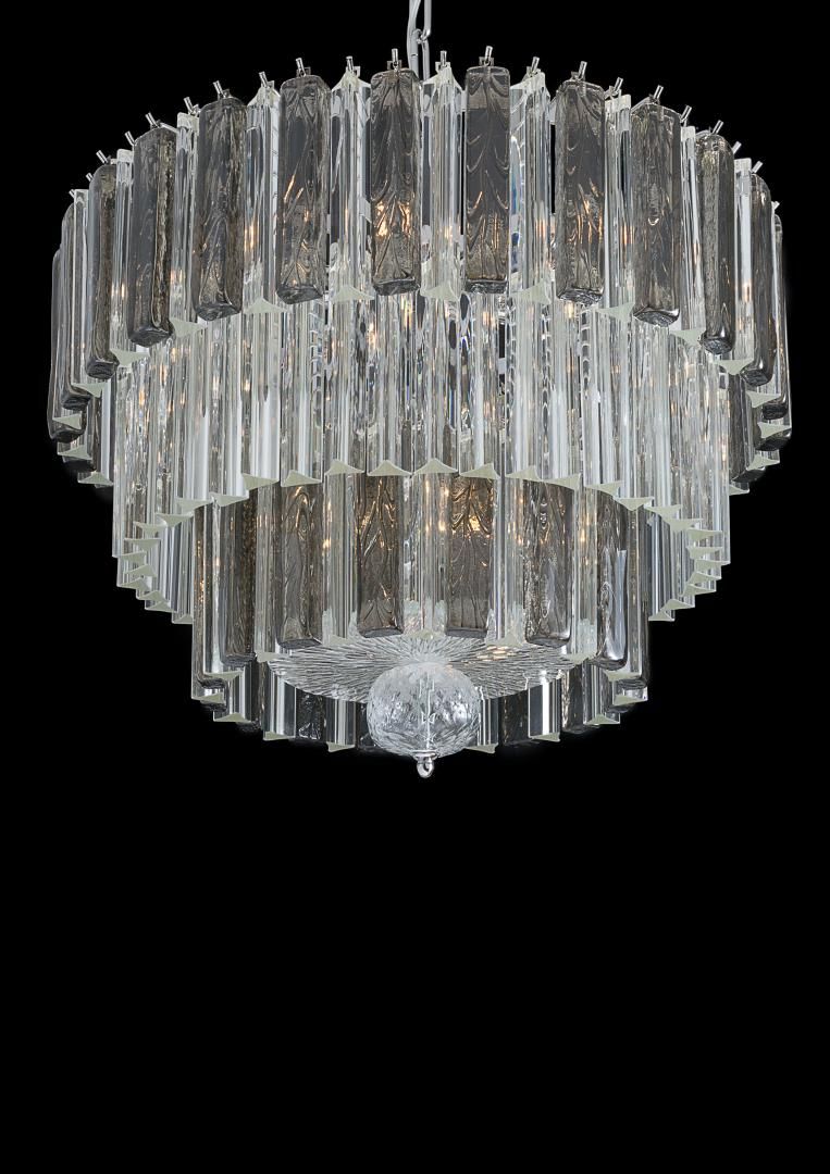 Elegant mid-century Venetian chandelier with smoked and clear glass prisms