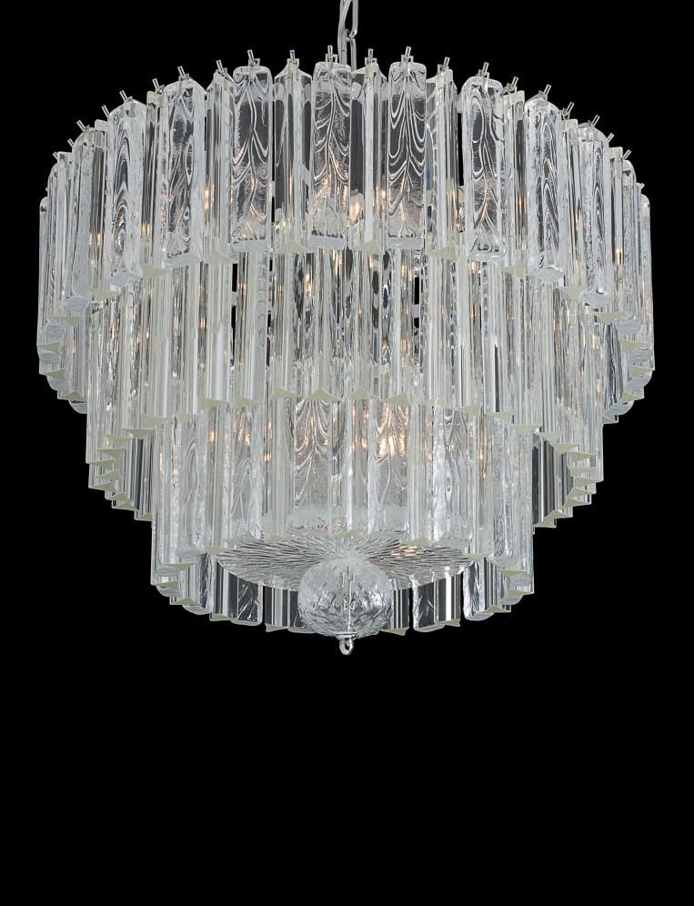 Elegant mid-century Venetian chandelier with clear triedri prisms in Murano glass