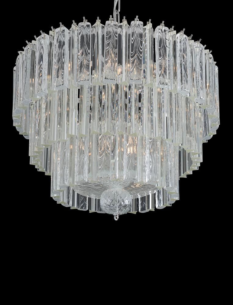 Elegant mid-century  Venetian chandelier with  clear triedri prisms in Murano glass