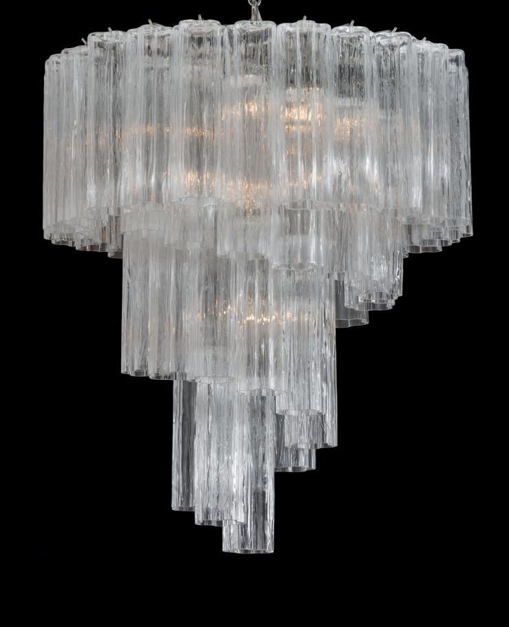 Mid-century tronchi chandelier in Murano glass with chrome or gold spiral frame