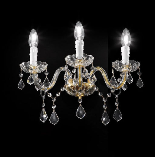 Ornate Italian gold or chrome wall sconce with Asfour crystal and three lights