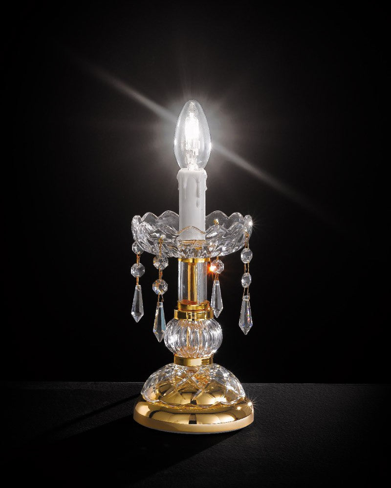 Exquisitely-crafted chrome or gold Italian table lamp with Asfour crystal decoration