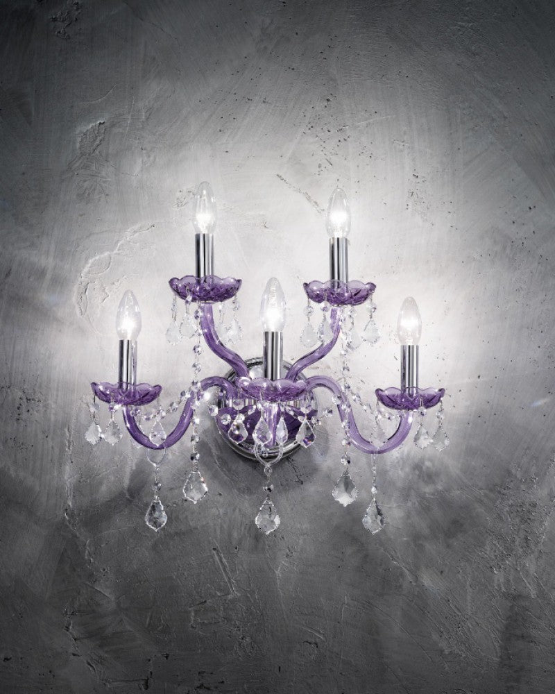 Ornate crystal chandelier in custom colors with gold or chrome frame