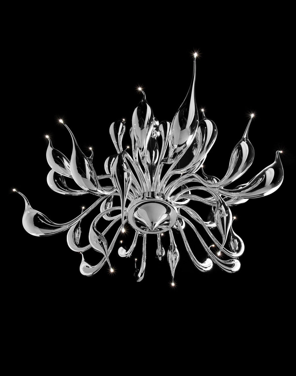 Glorious 24 light Venetian art glass chandelier with silver mirrored glass finish