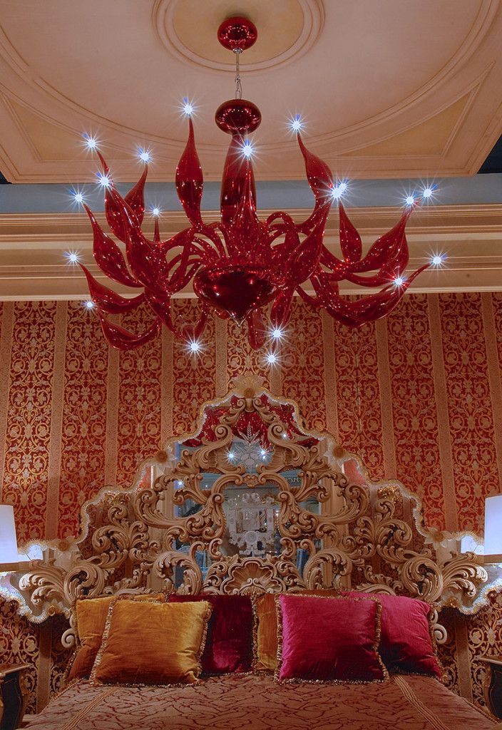 Stunning modern red Murano glass chandelier with 24 lights