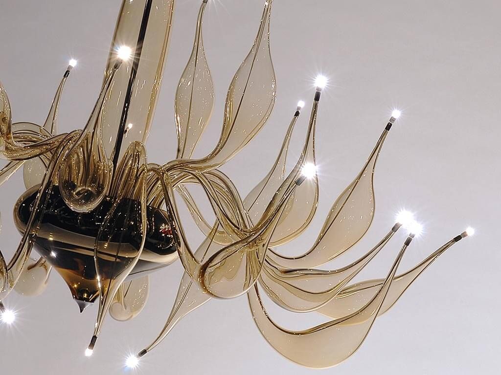 Modern art glass chandelier in elegant champagne smoke