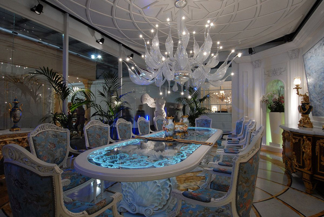 Clear Murano glass art chandelier with lovely bubble design