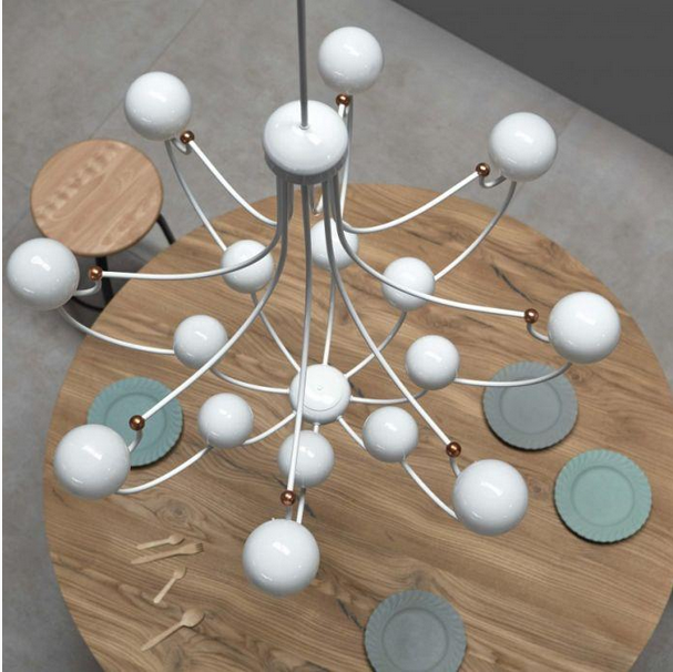 Modern mid-century style white glass globe chandelier