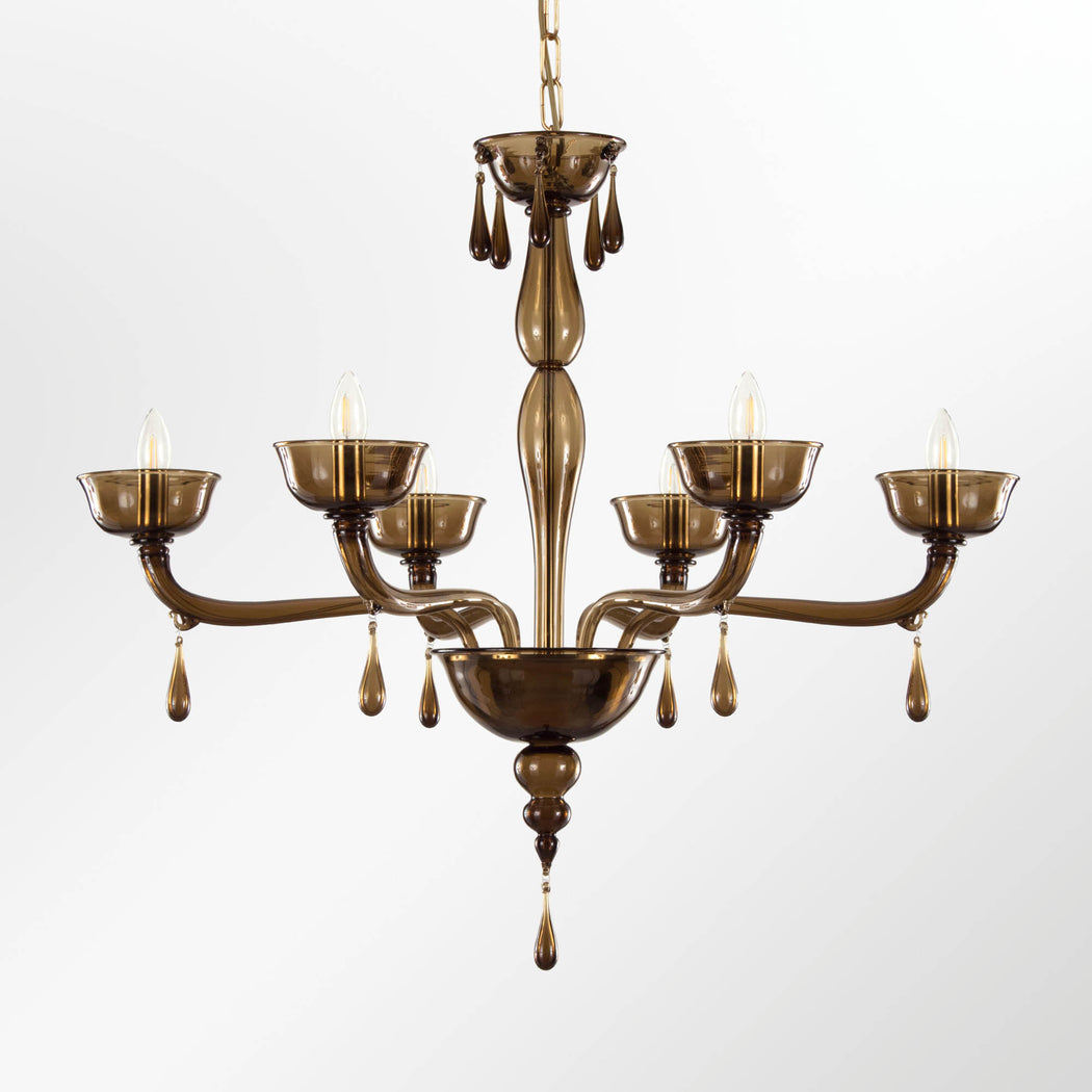 Dark smoky quartz Murano glass chandelier with custom color options