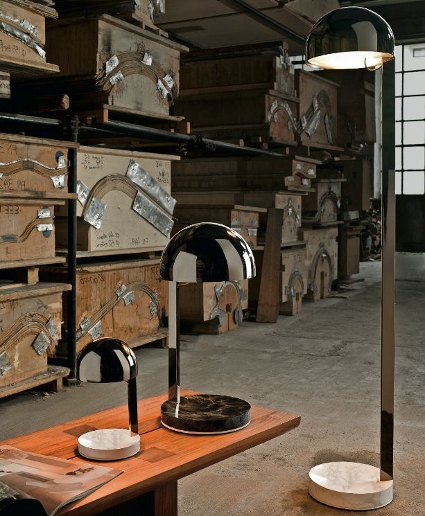 Modern black metal designer floor lamp with Carrara marble base