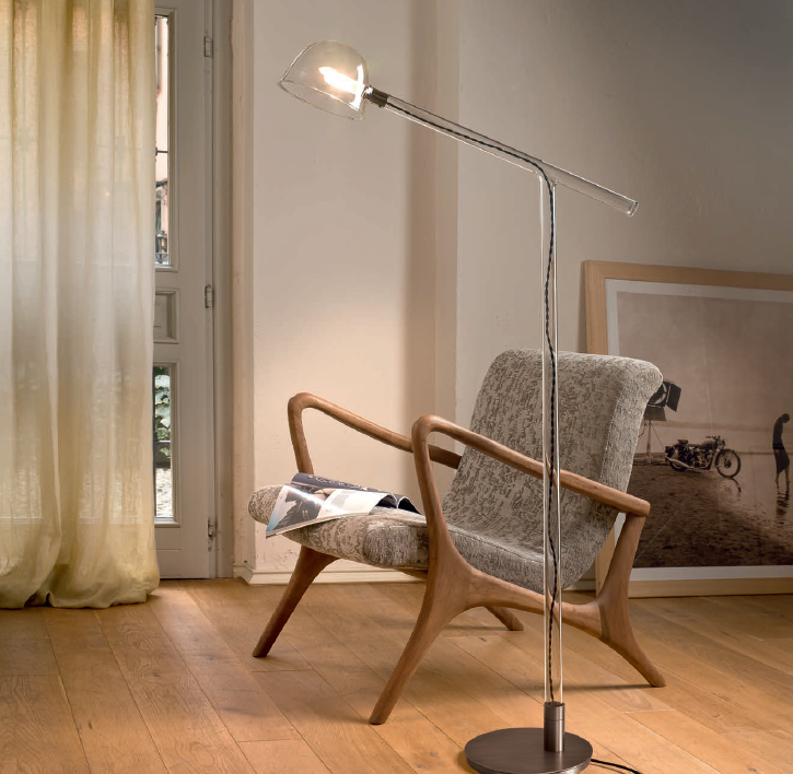 Modern smoked or clear glass floor light with exposed cable