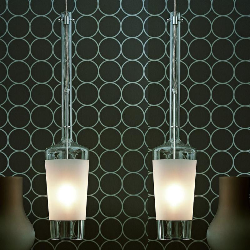 Modern two-light Italian breakfast bar light with chrome frame