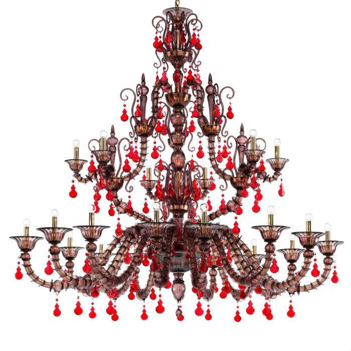 Diamantei 2 metre red & amethyst chandelier from Venini