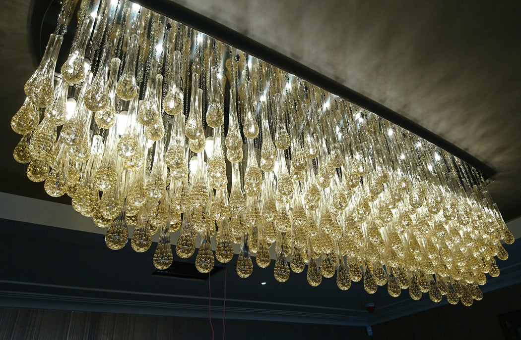 Bespoke 3.2 metre dining room chandelier with Murano glass prisms