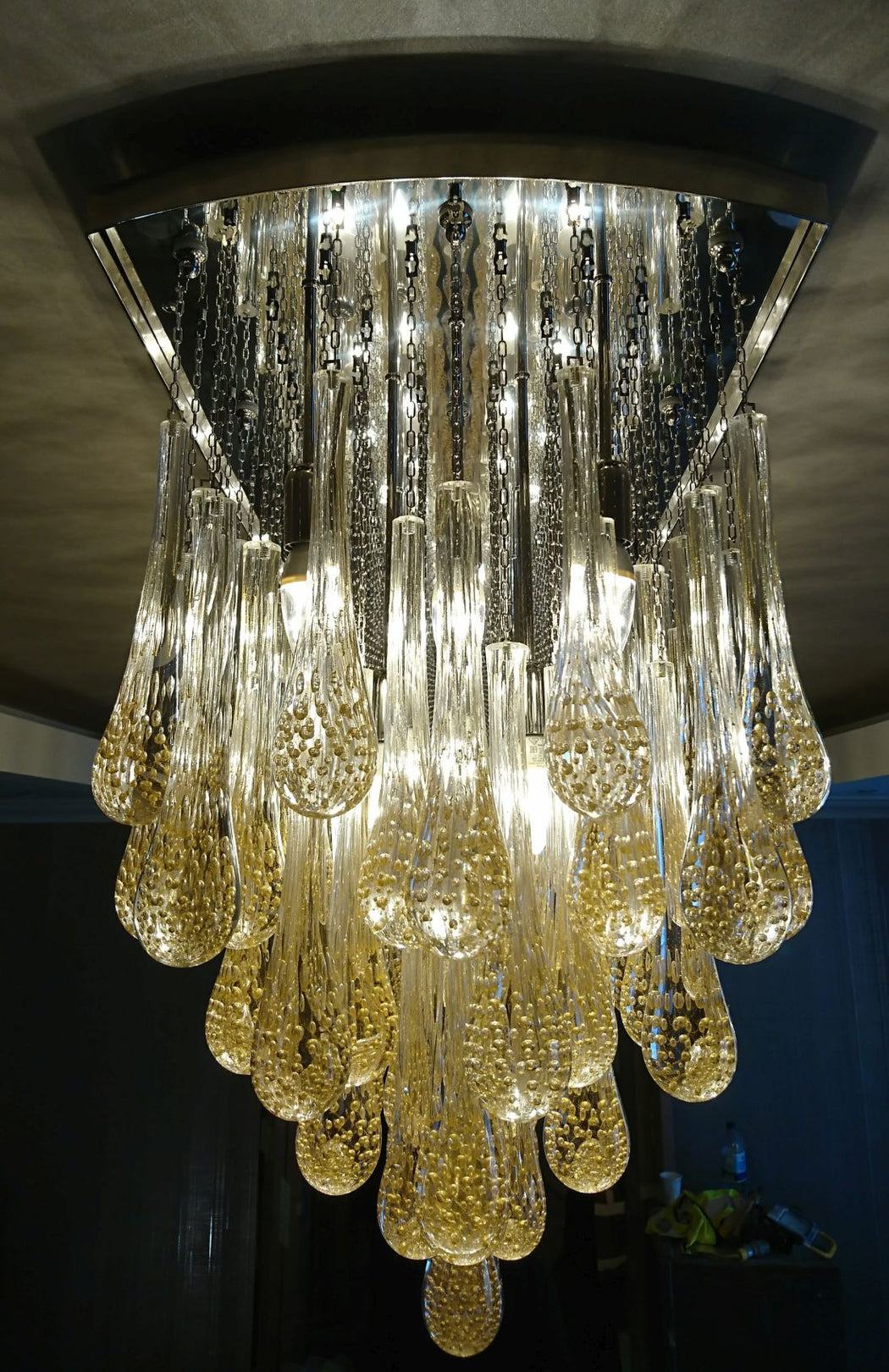 Bespoke 3.2 metre dining room chandelier with Murano glass prisms