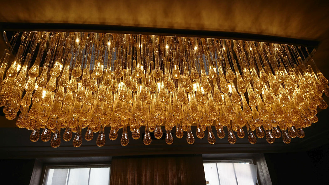 Bespoke 3.2 metre dining room chandelier with Murano glass prisms