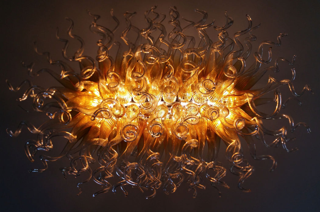 Bespoke gold and clear Murano glass art chandelier