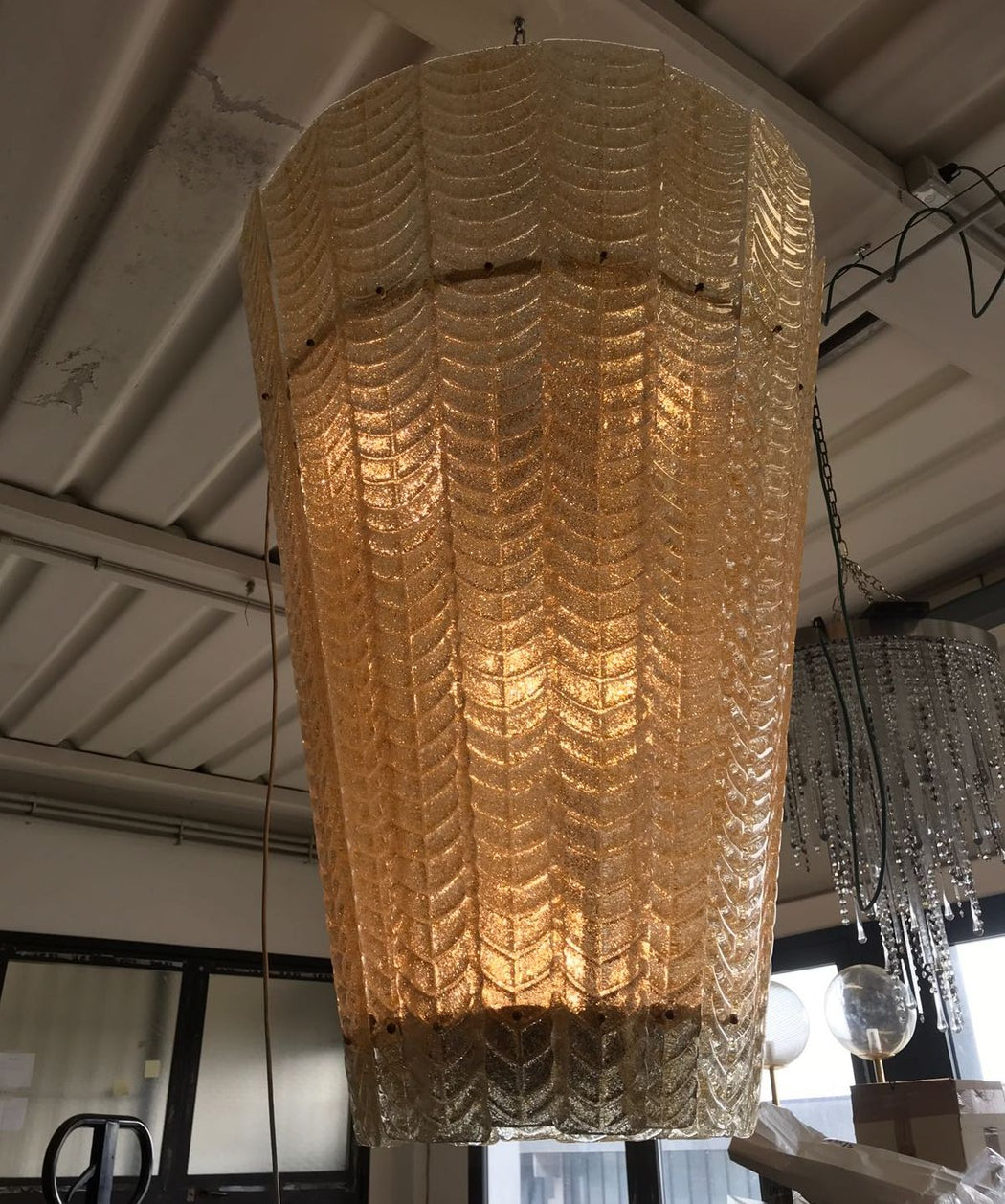 Tall bespoke amber  lanterns with amber flecks