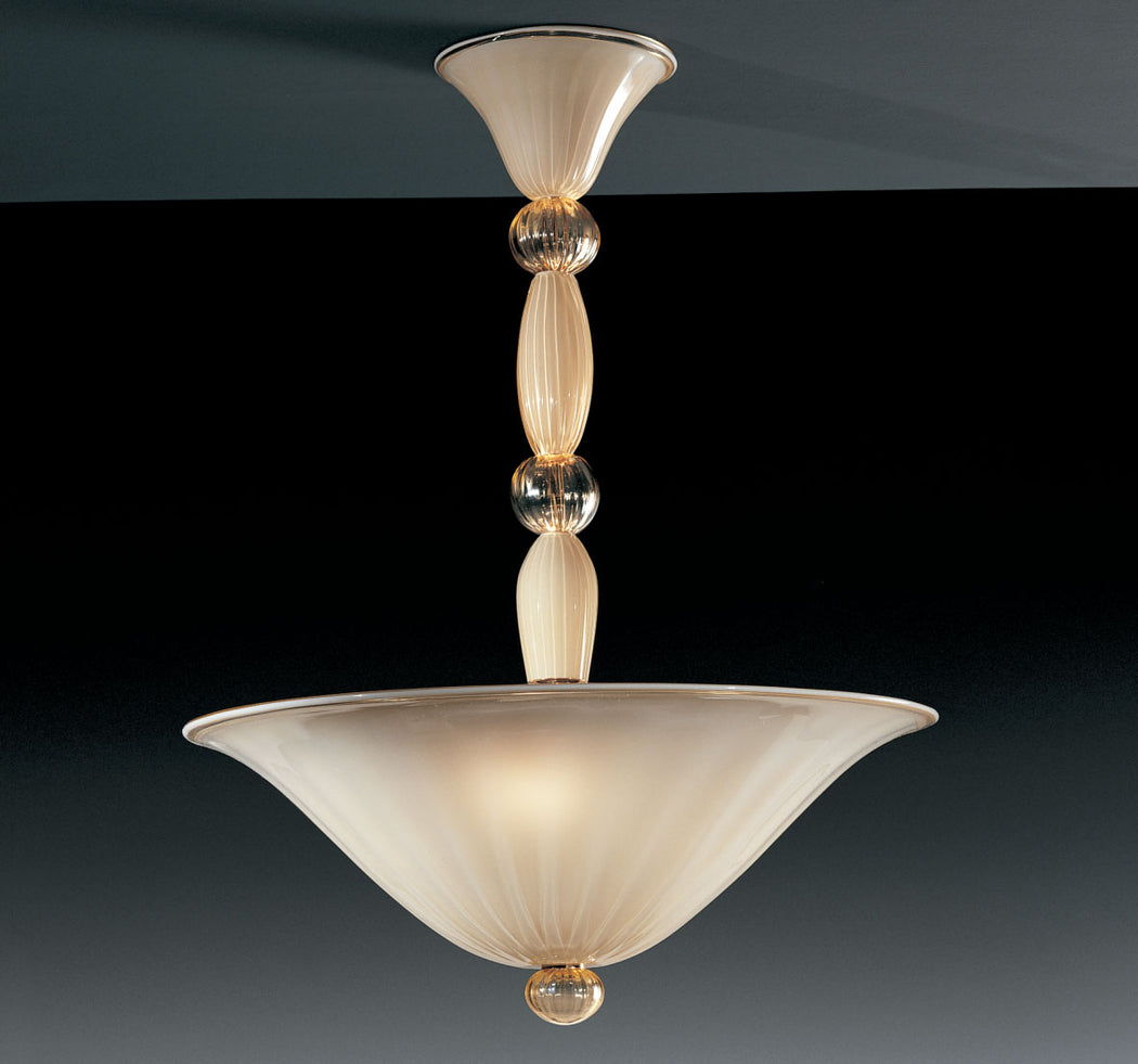 Sophisticated and classic suspended ceiling light in ivory Murano glass