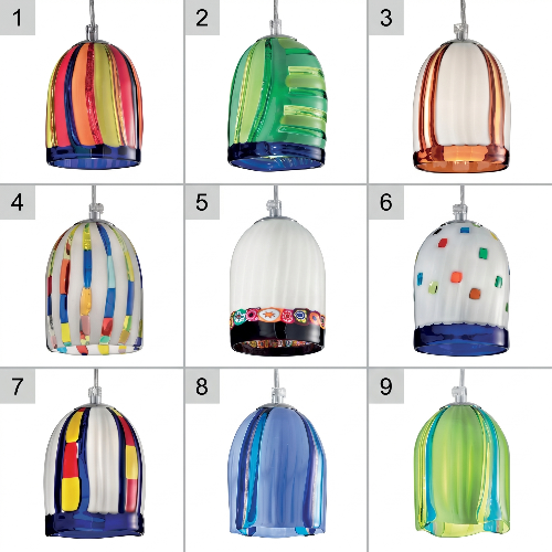Modern hand-blown Murano glass ceiling pendant in 9 different designs