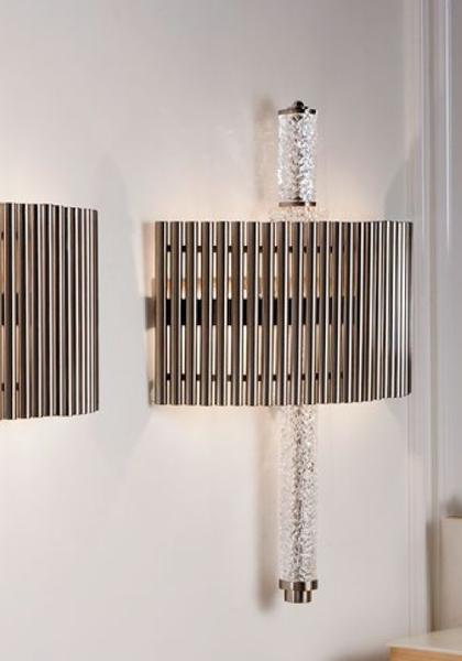 High end modern Italian wall light with metal rods and crystal detail