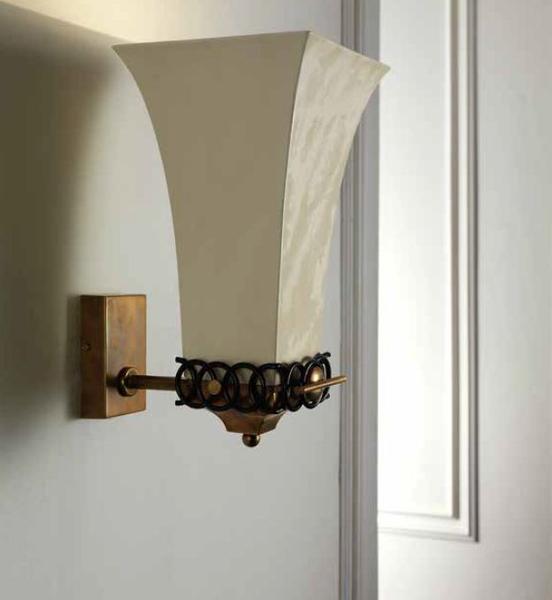 Sophisticated  Italian wall light with silk shade & black enamelled decoration