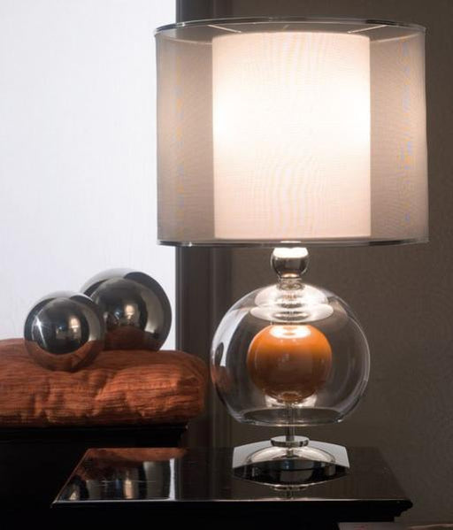 Chic Italian designer table light with clear and amber spheres