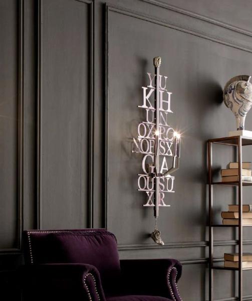 Fabulous large Italian wall light with random metal alphabet design