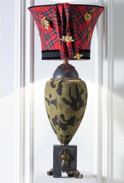 Unusual  Italian designer table lamp with tartan and camouflage design