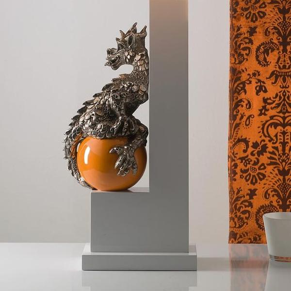Orange majolica dragon table light with platinum detail