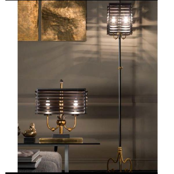 Colonial style dark wood and bronze designer table lamp from Italy