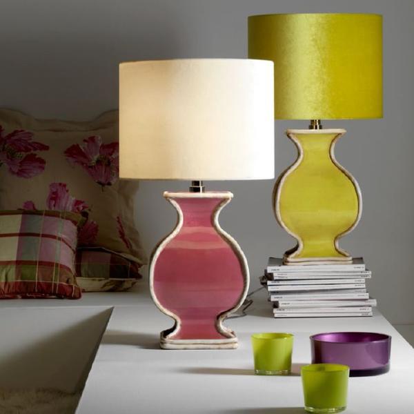 Large orange, pink, green ,black, or white table lamp with silk velvet shade