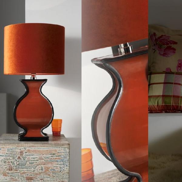 Large orange, pink, green ,black, or white table lamp with silk velvet shade